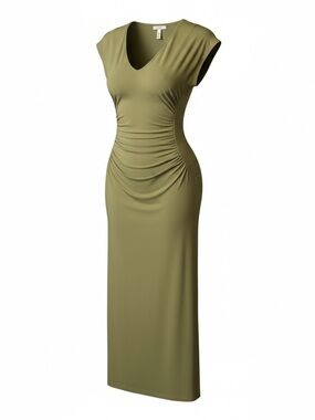 NWT La Ligne Olive Ruched V-Neck Maxi Dress